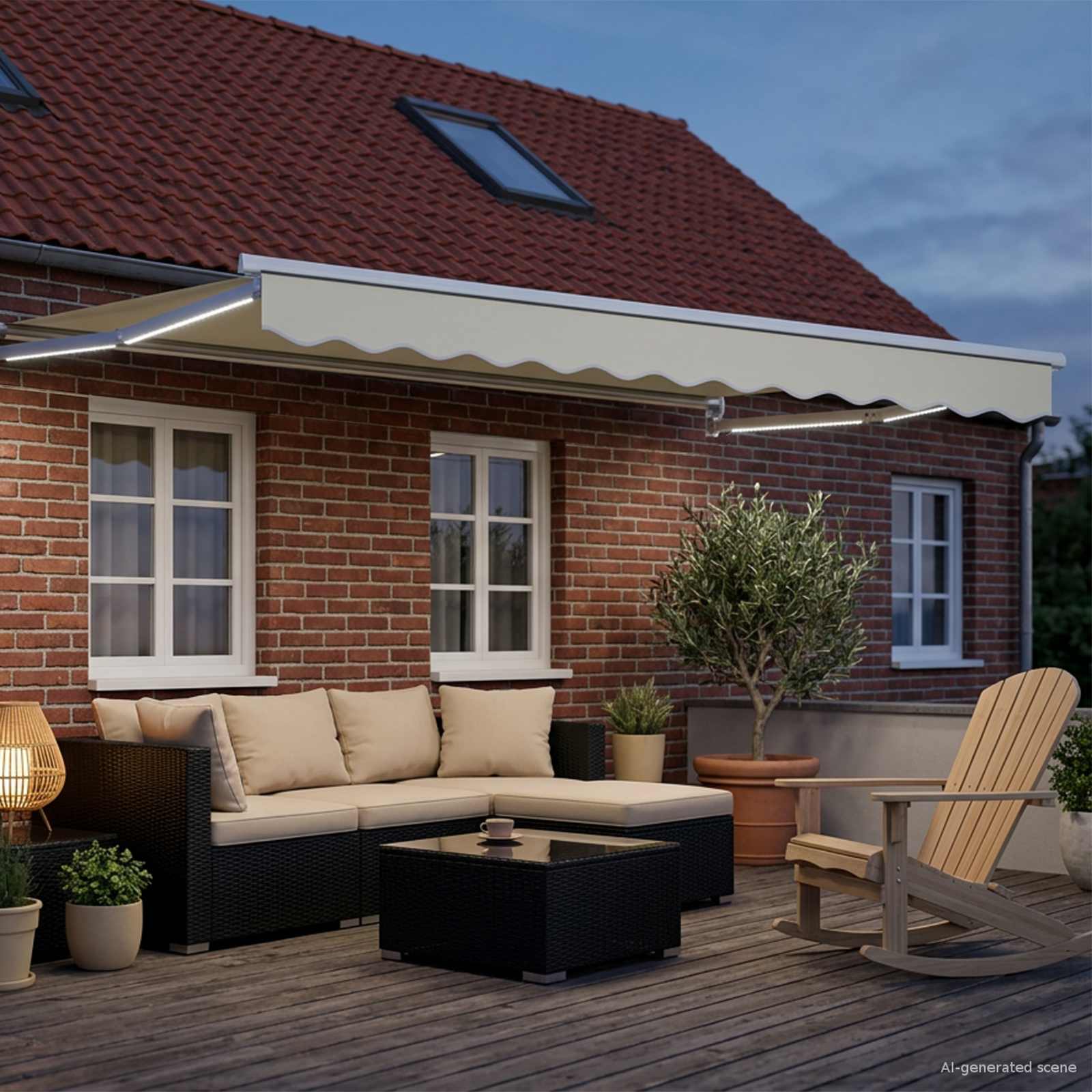 Manuelle Gelenkarmmarkise mit LEDs Creme und Weiß 2,5 x 2 m