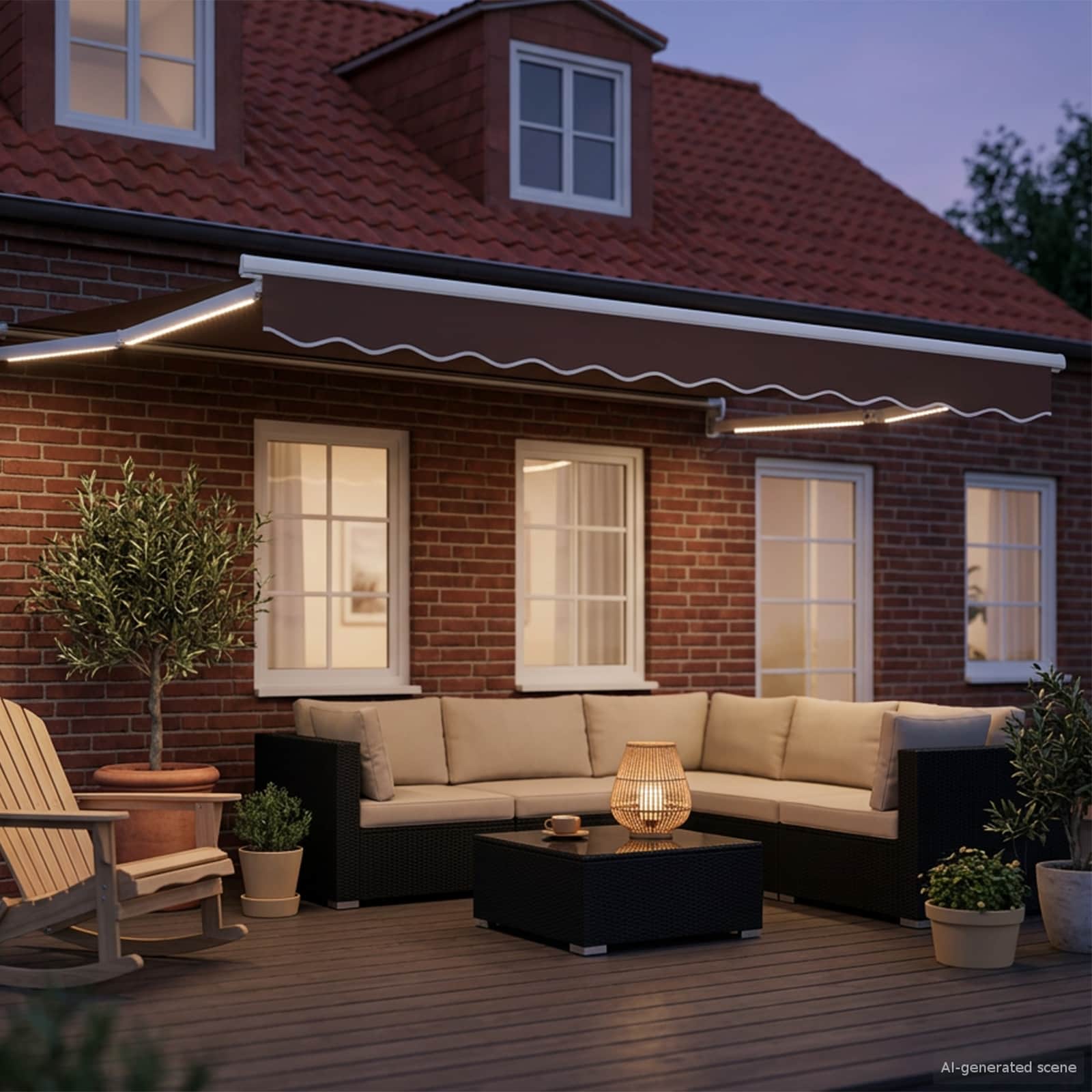 Manuelle Gelenkarmmarkise mit LEDs Braun und Weiß 3 x 2,5 m