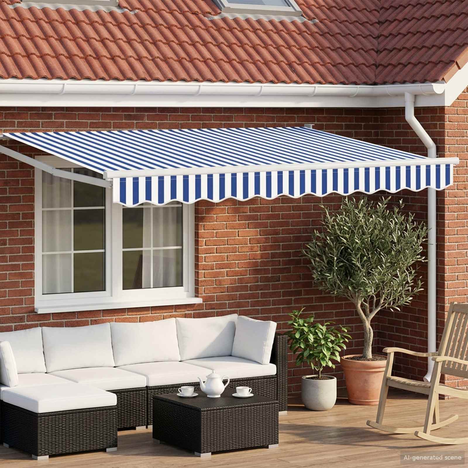 Elektrische ausziehbare Markise Blau und Weiß 3,5 x 2 m