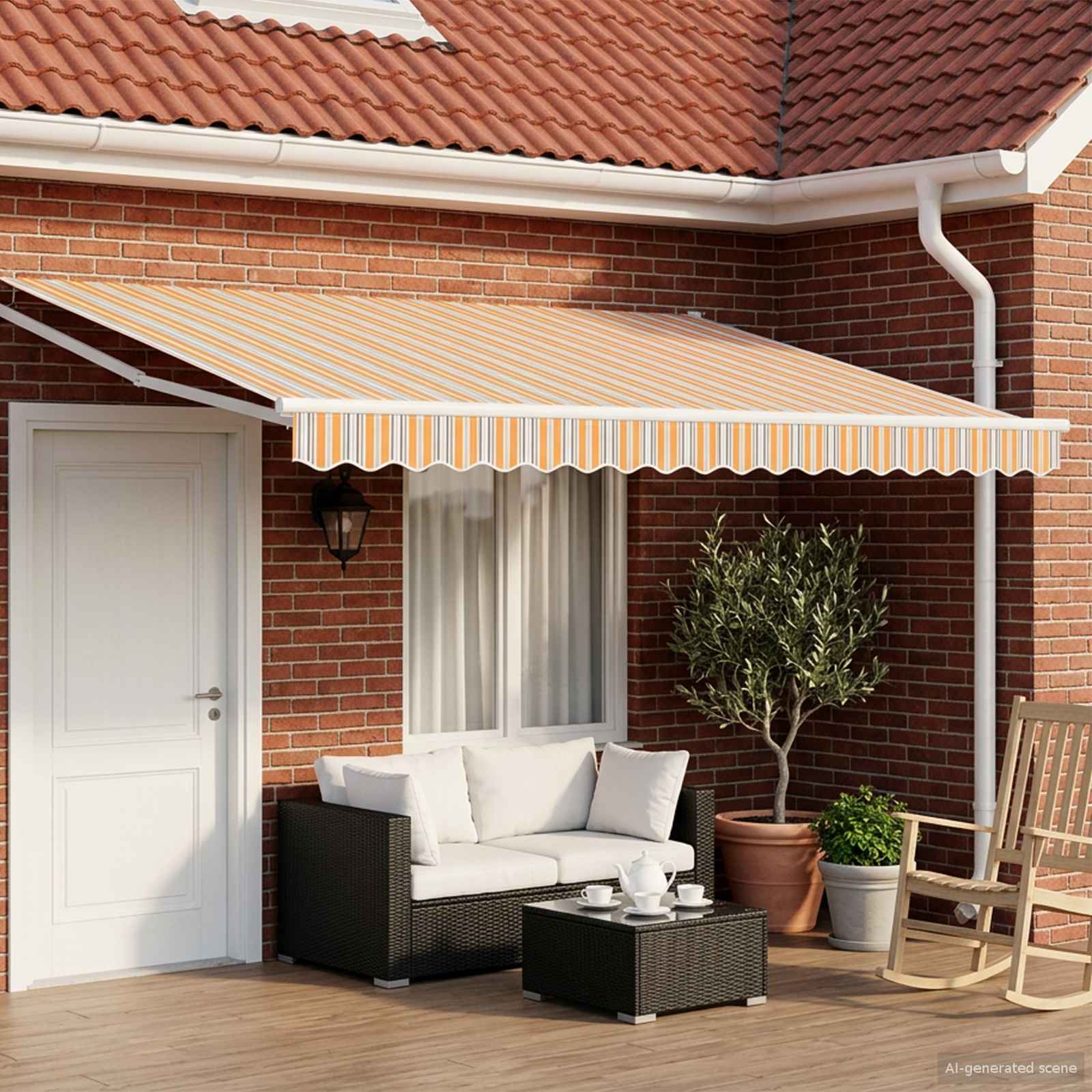 Elektrische ausziehbare Markise Grau, Orange, Weiß 4,5 × 3 m
