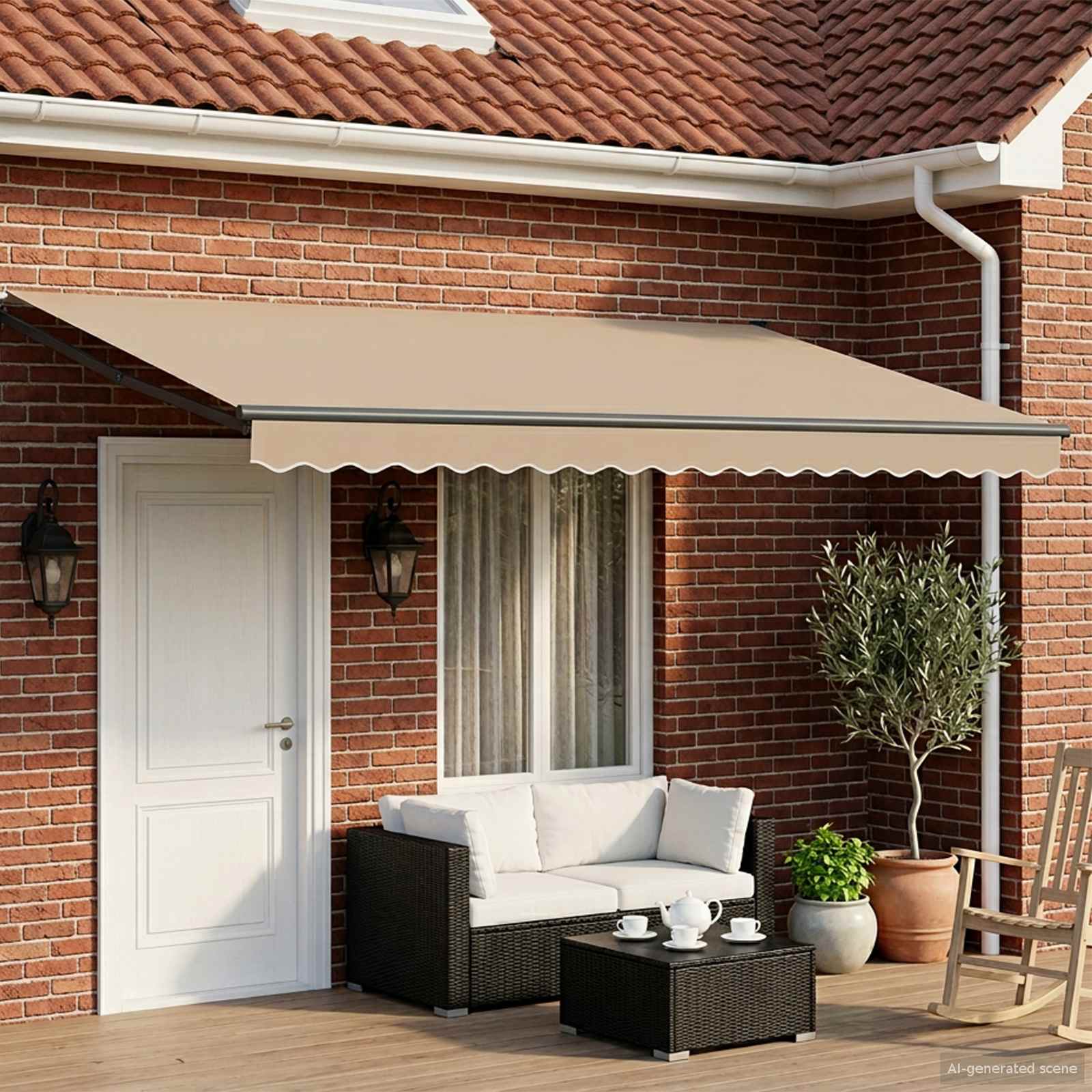 Elektrische ausziehbare Markise Beige und Anthrazit 4,5 × 3 m