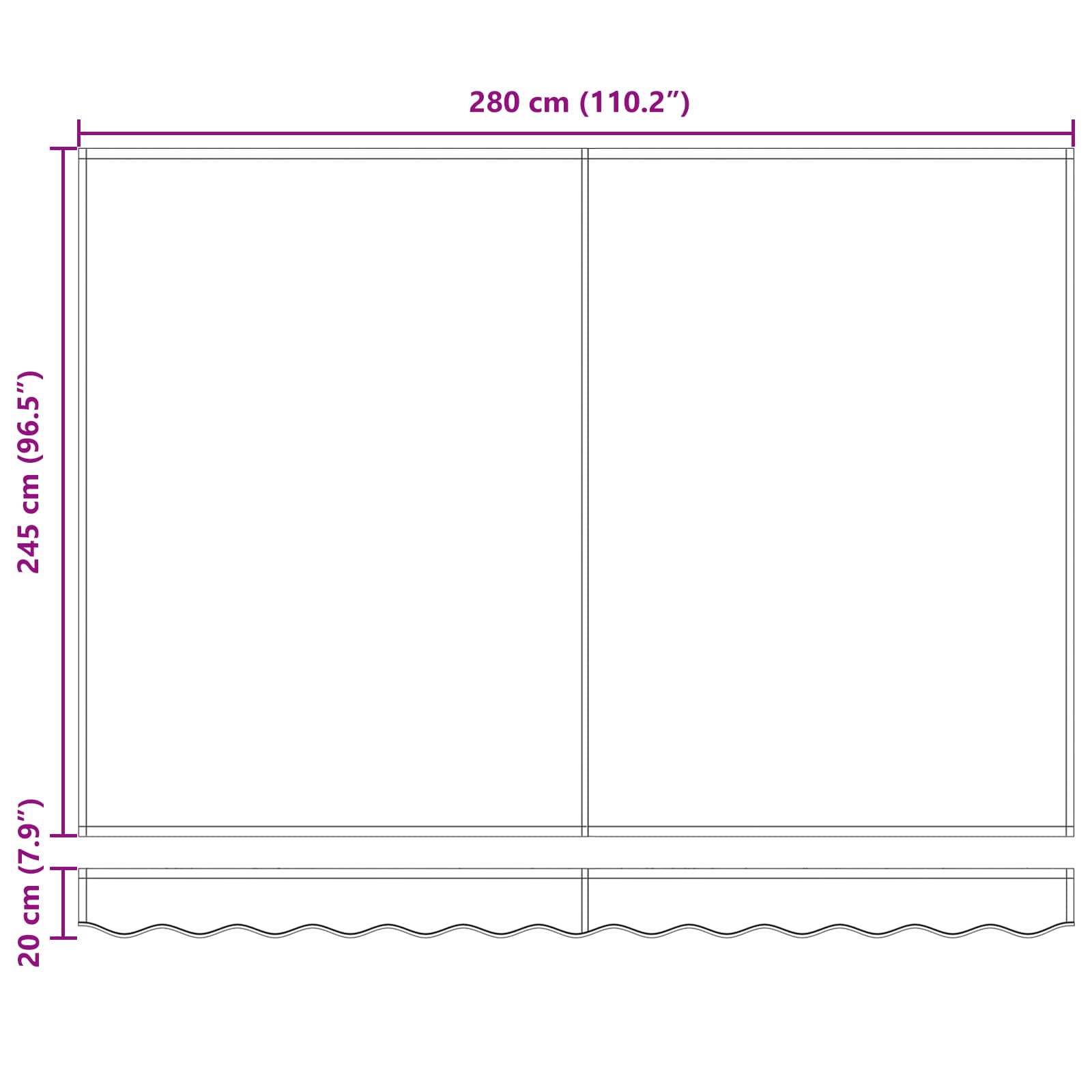 Manuell einziehbare Markise Orange, Schwarz und Gelb 3 x 2,5 m