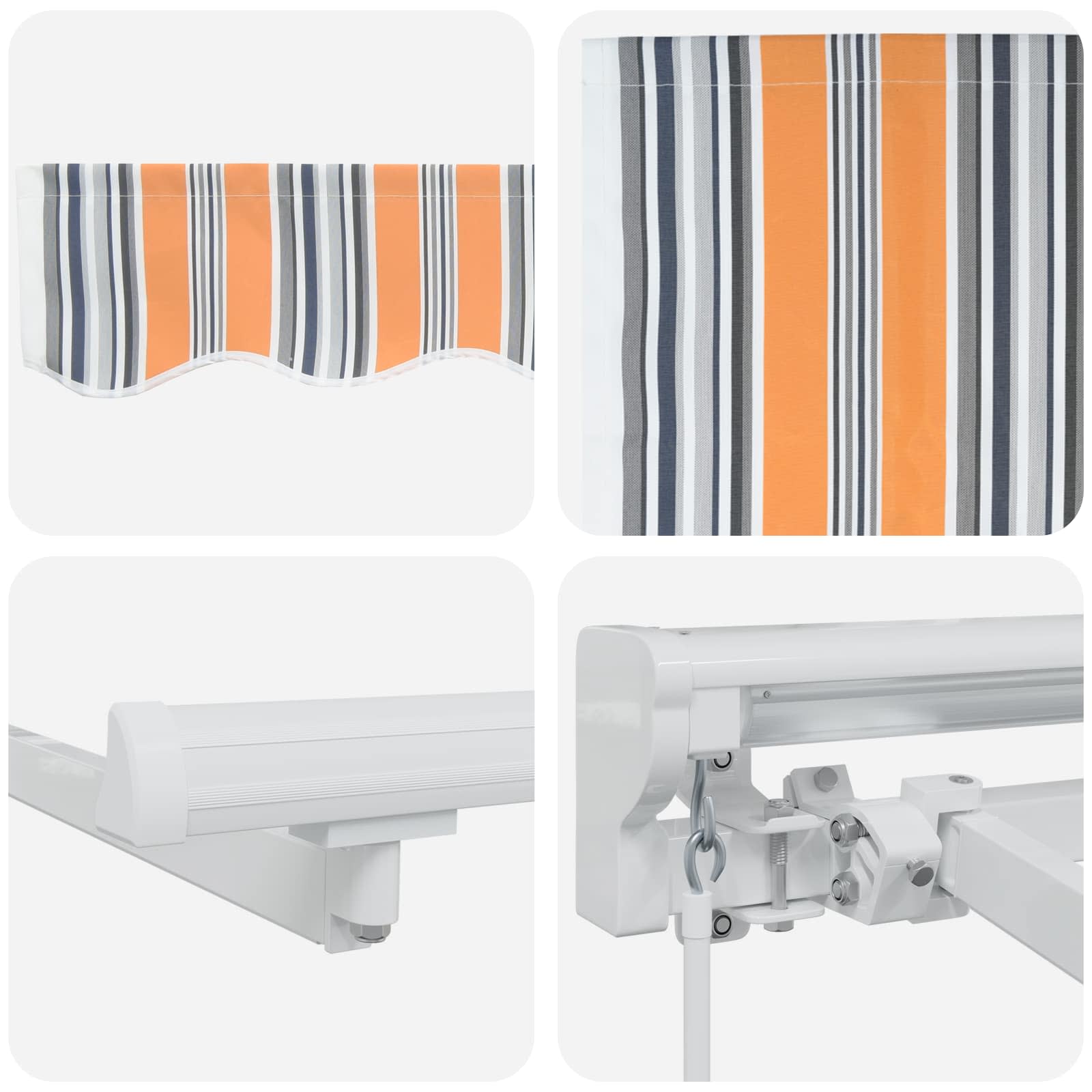 Manueller Markisenrahmen mit LEDs Blau, Orange, Weiß 3 x 2,5 m