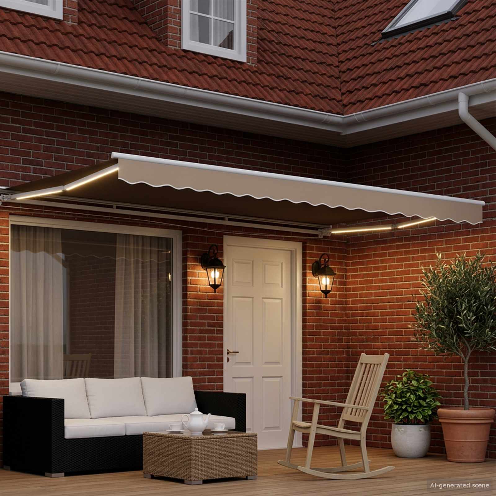 Manueller Markisenrahmen mit LEDs Beige und Weiß 4,5 × 3 m