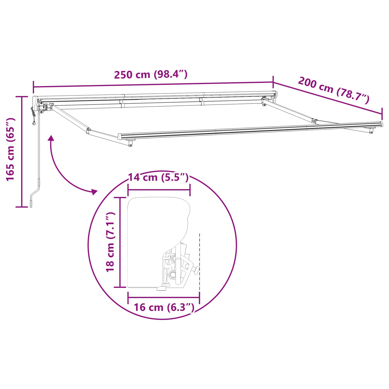 Elektrische ausziehbare Markise Braun 2,5 x 2 m