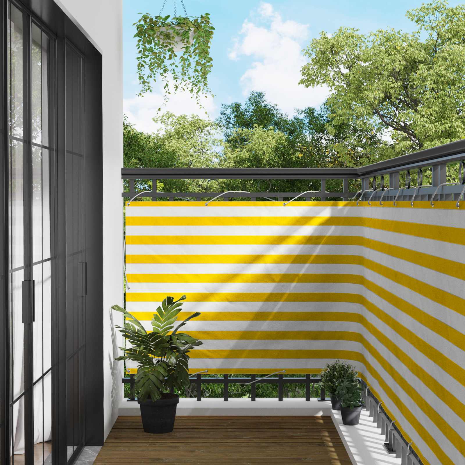 Balkonsichtschutz Gelb und Weiß 110 x 200 cm Oxford-Stoff