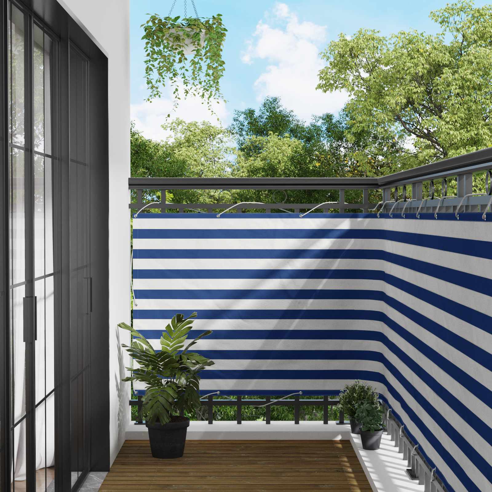 Balkonsichtschutz Blau und Weiß 110 x 600 cm Oxford-Stoff