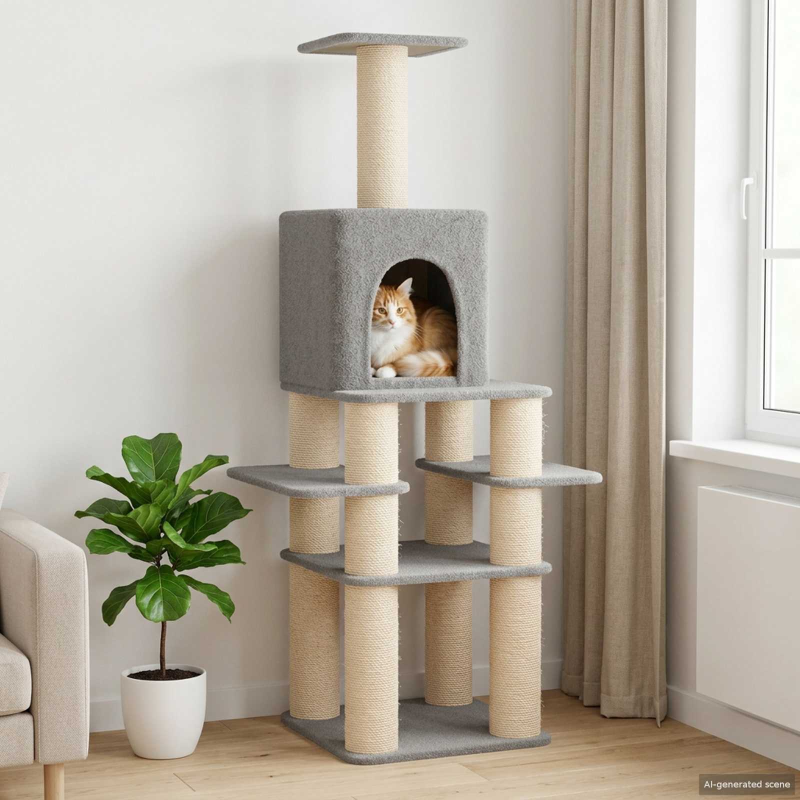 Katzenkratzbaum mit Sisal-Kratzsäulen Hellgrau 180 cm