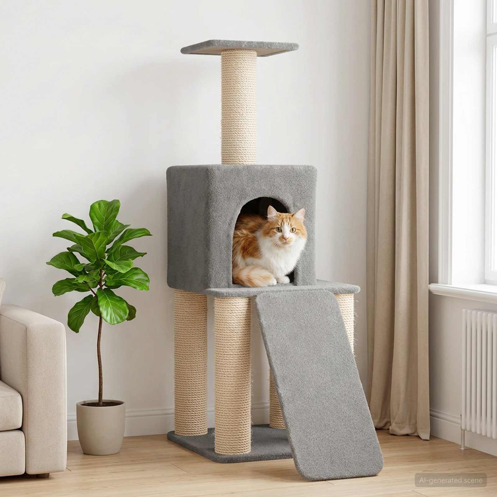 Katzennbaum mit Sisal-Kratzsäulen Hellgrau 146 cm