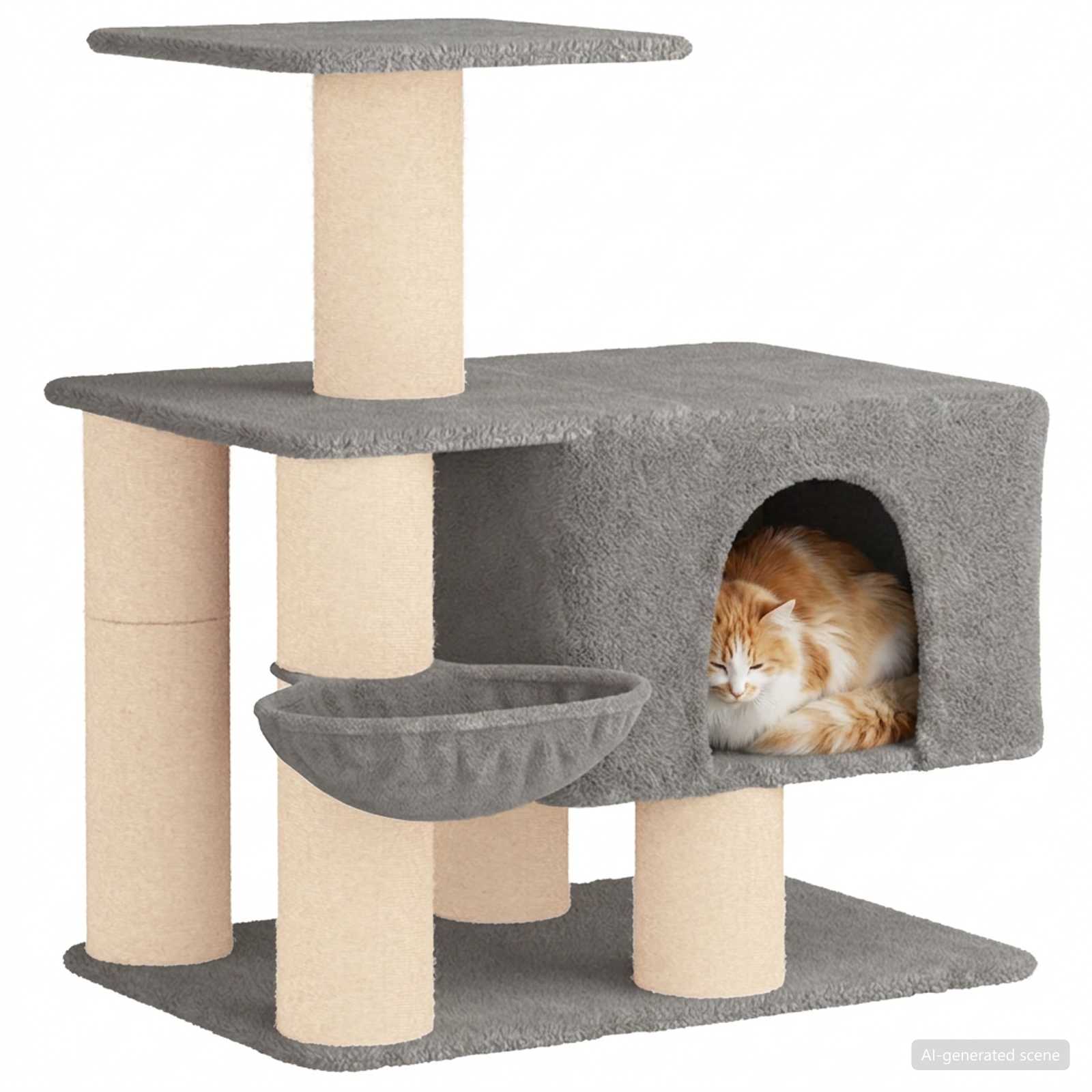 Katzennbaum mit Sisal-Kratzsäulen Hellgrau 96 cm