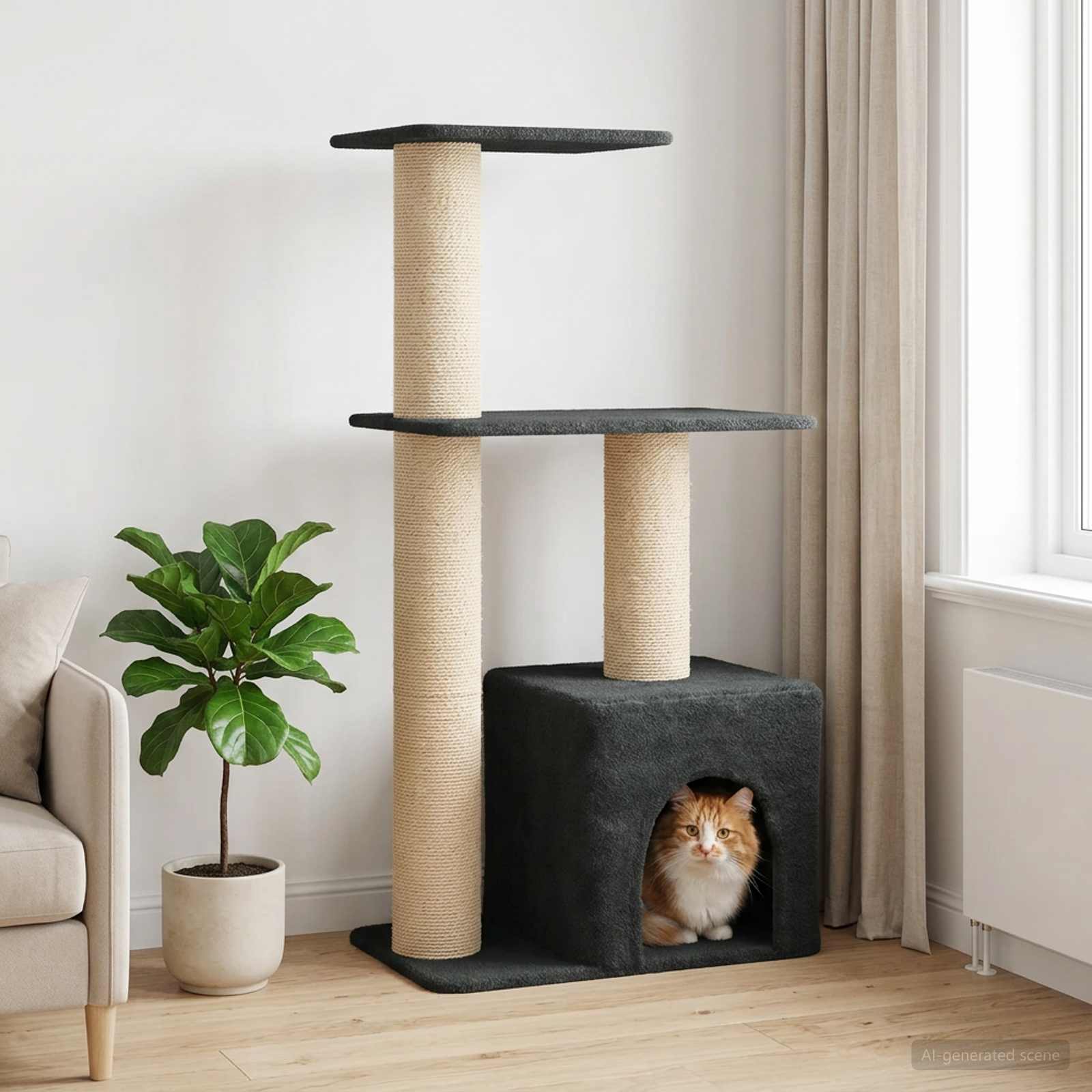 Katzennbaum mit Sisal-Kratzsäulen Dunkelgrau 133 cm