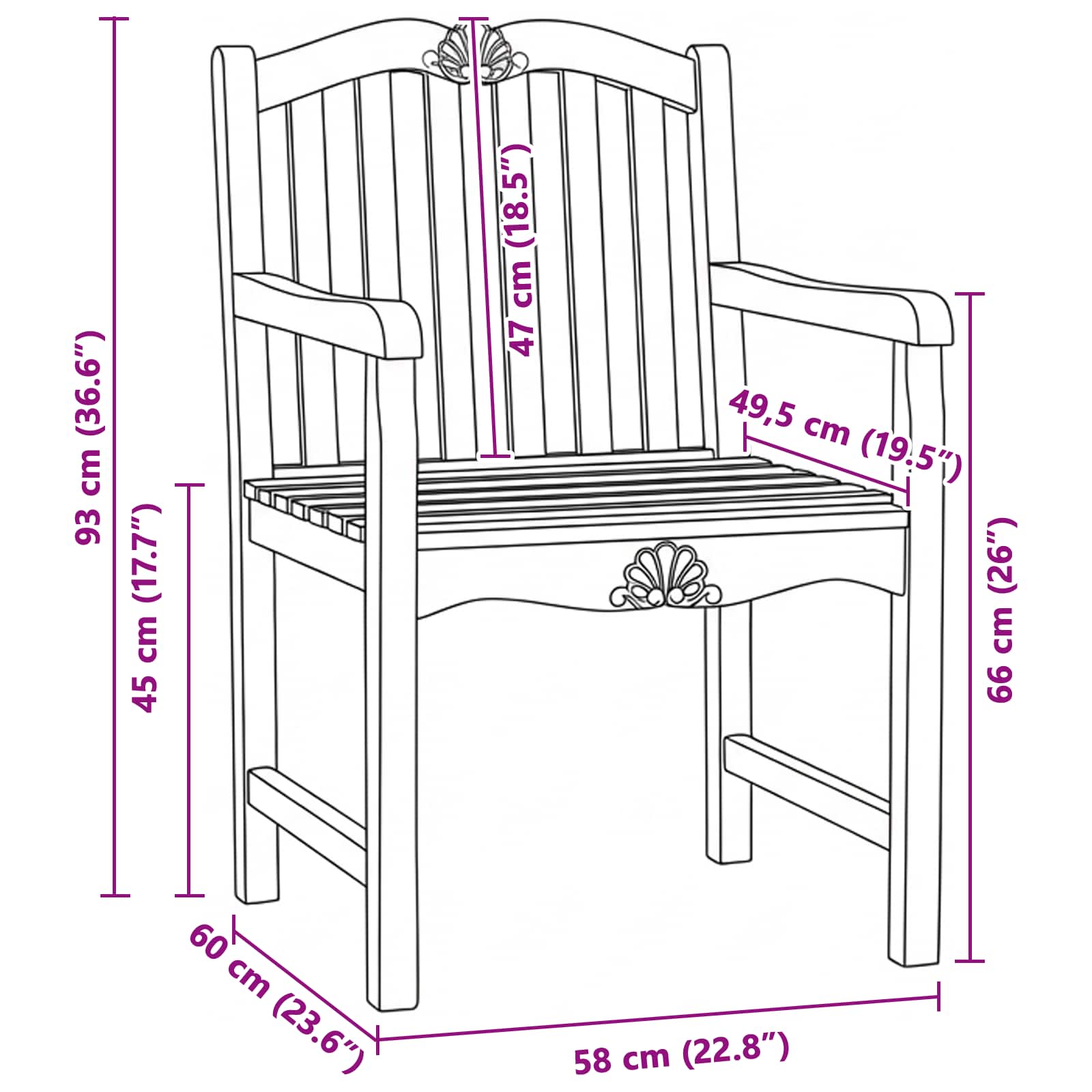 Gartenstuhl 2 pcs Natur 58 x 60 x 93 cm Massivholz Teak