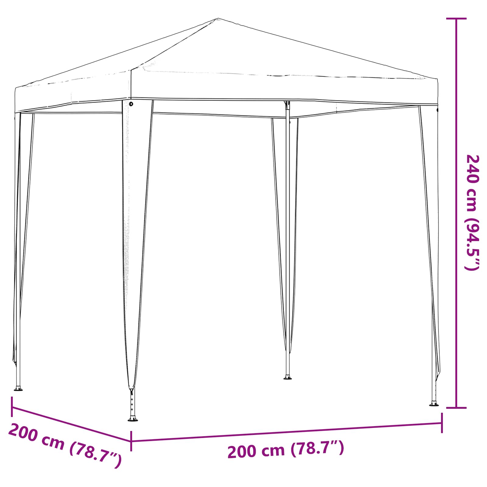 Party-Zelt 200 x 200 x 240 cm Hellgrau PE und Stahl