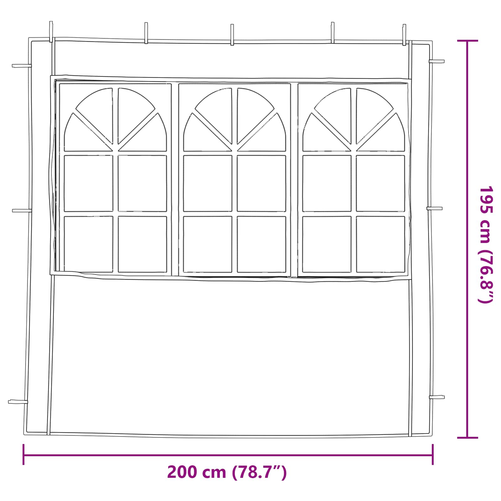 Party Zelt Seitenteil 2 pcs 200 x 195 cm Weiß PE und Stahl