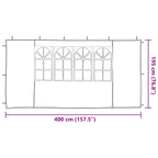 Party Zelt Seitenteil 2 pcs 400 x 195 cm Hellgrau PE und Stahl