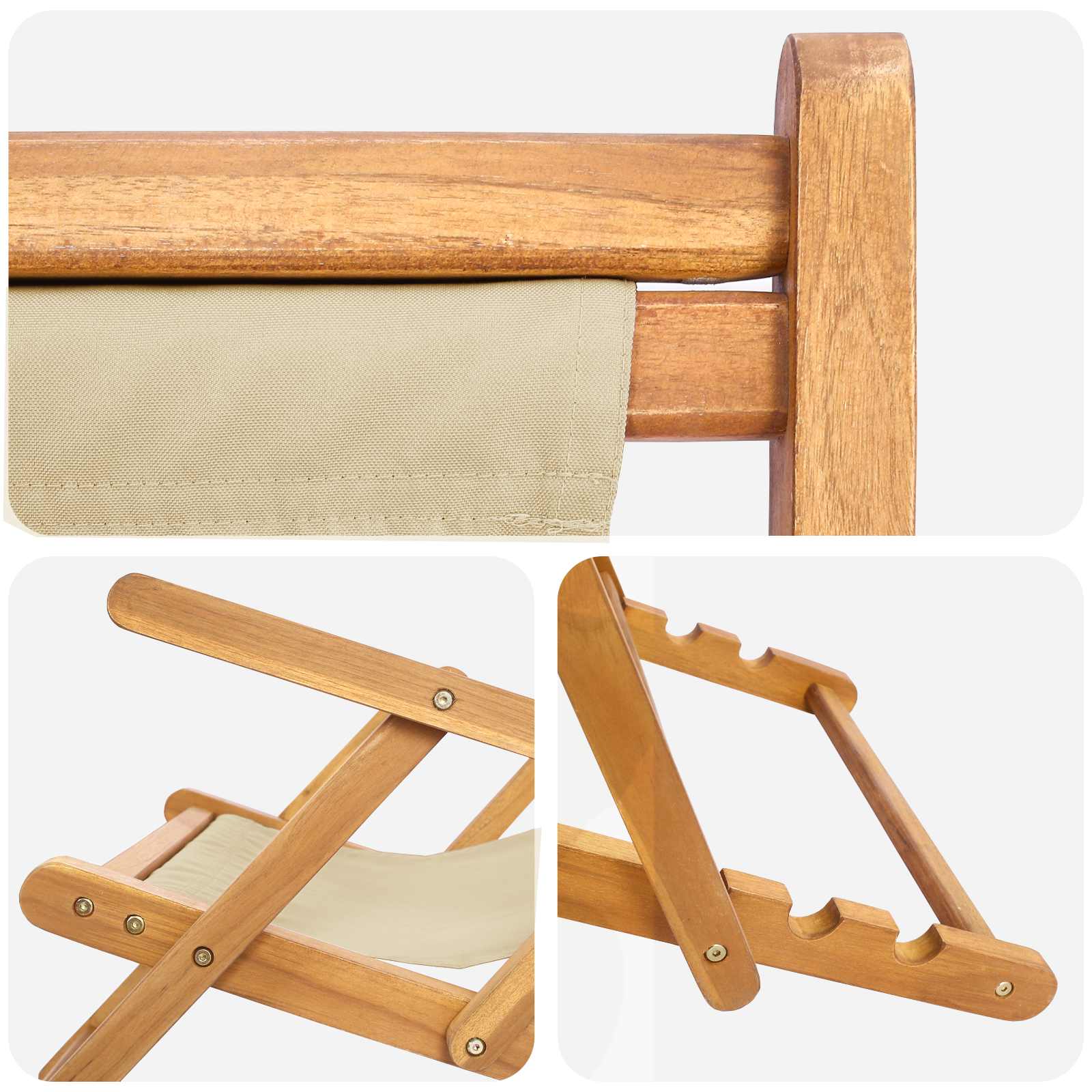 Liegestuhl Beige Massivholz Teak