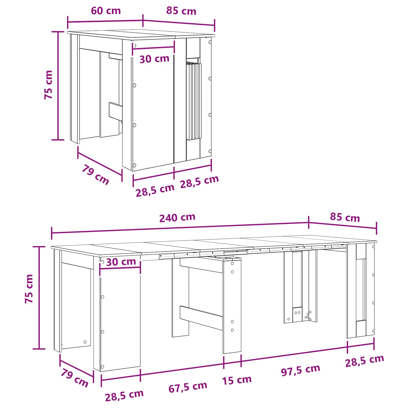 Esstisch 240 x 85 x 75 cm Holzwerkstoff Schwarze Eiche