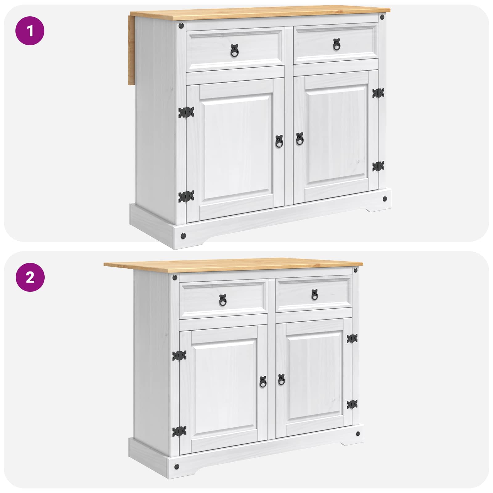 Küchentrolley 2 pcs Weiß und Honigwachs 112 x 70 x 91,5 cm