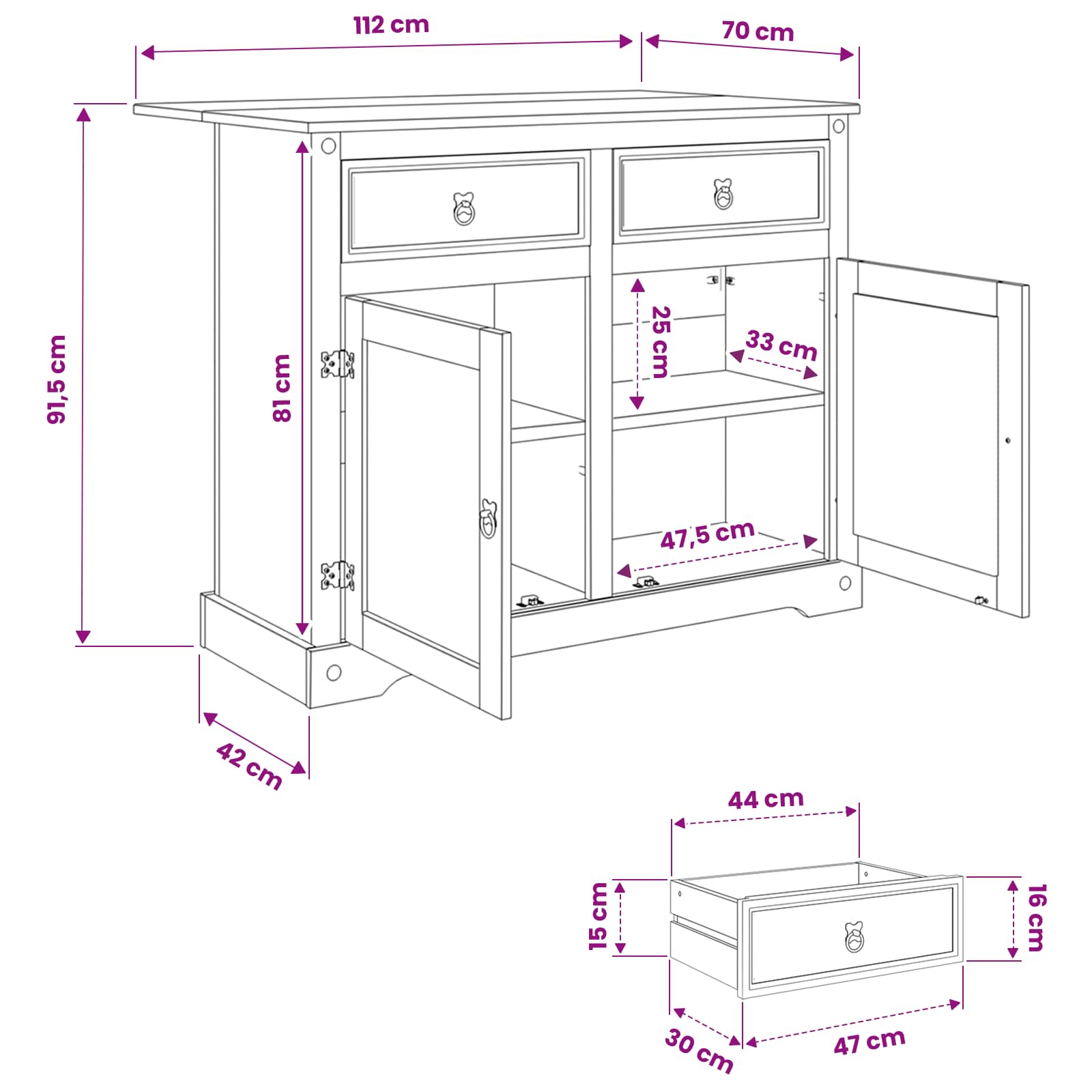 Küchentrolley 2 pcs Weiß und Honigwachs 112 x 70 x 91,5 cm