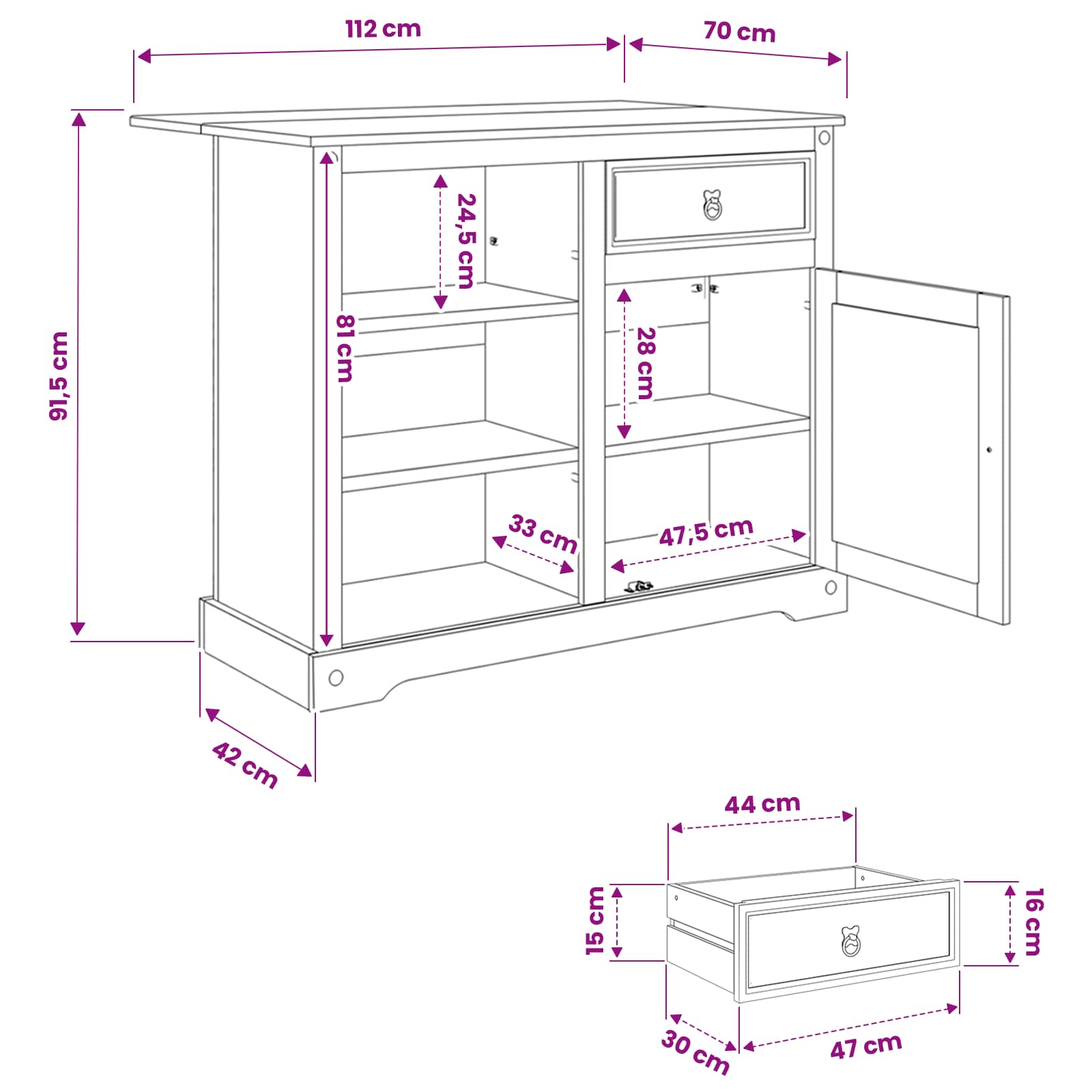 Küchentrolley 2 pcs Weiß und Honigwachs 112 x 70 x 91,5 cm