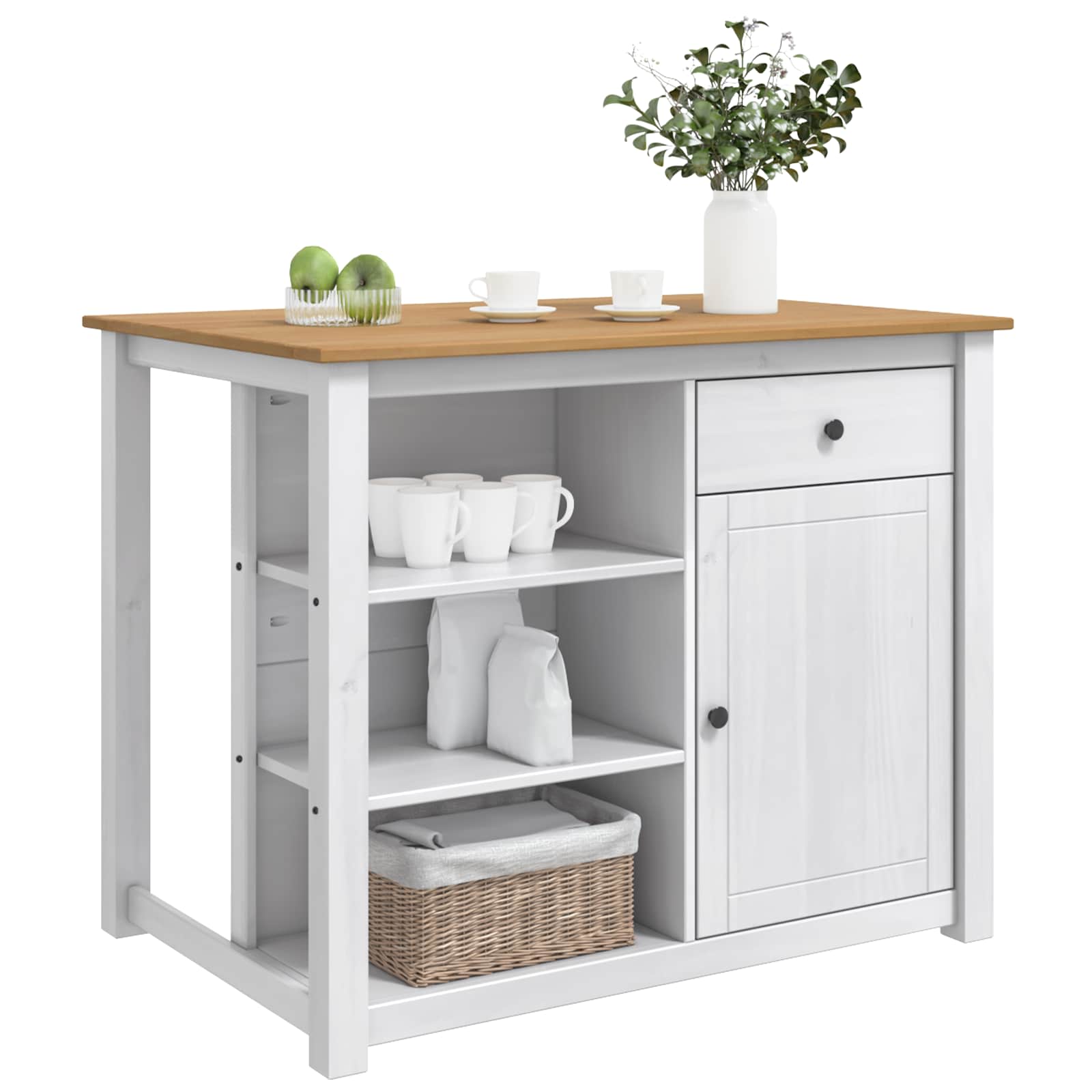 Küchentrolley PANAMA 2 pcs Weiß und Honigwachs 112 x 77 x 90 cm