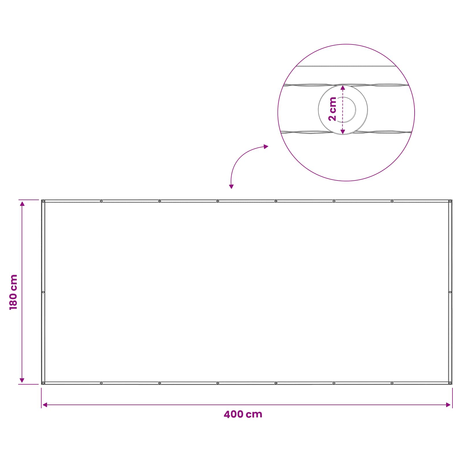 Balkon Sichtschutz 180 x 400 cm Stoff mit PU-Beschichtung Weiß