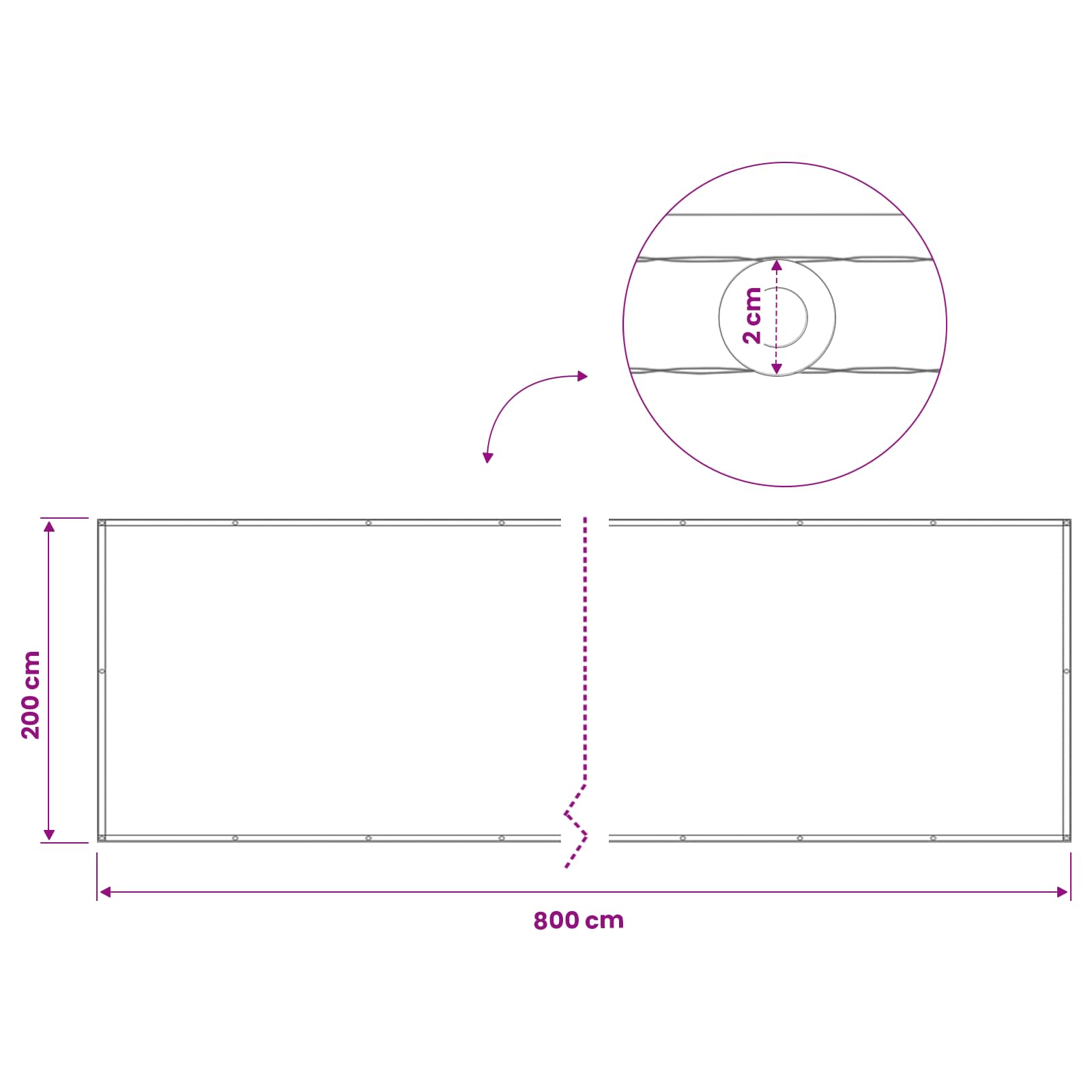Balkon Sichtschutz 200 x 800 cm Stoff mit PU-Beschichtung Weiß