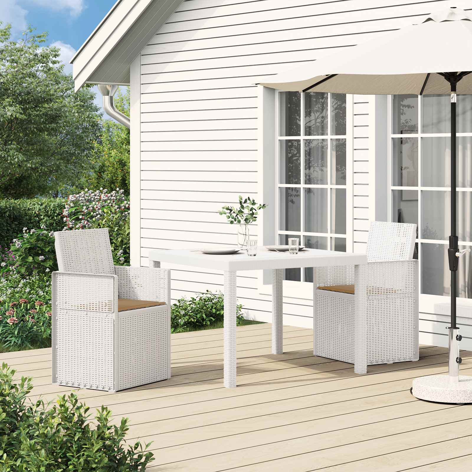 Garten Esszimmerstühle 2 pcs Weiß und Taupe PP