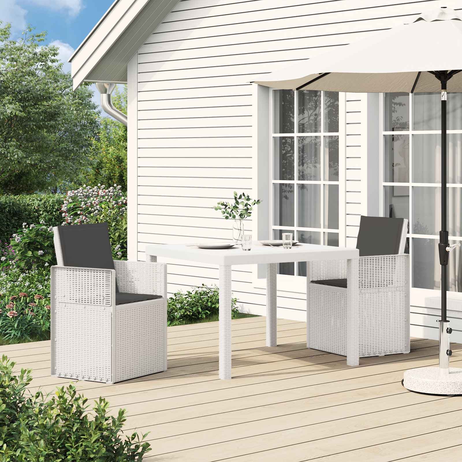 Garten Esszimmerstühle 2 pcs Weiß und Anthrazit PP