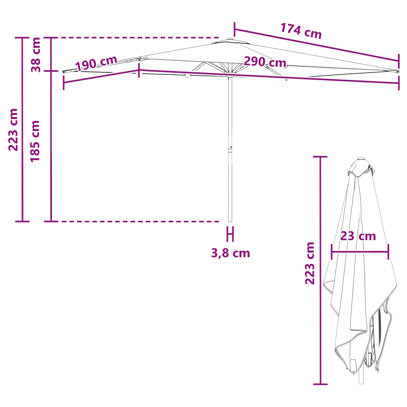 Garten-Sonnenschirm 200 x 300 cm Polyester Rechtwinklig Schwarz