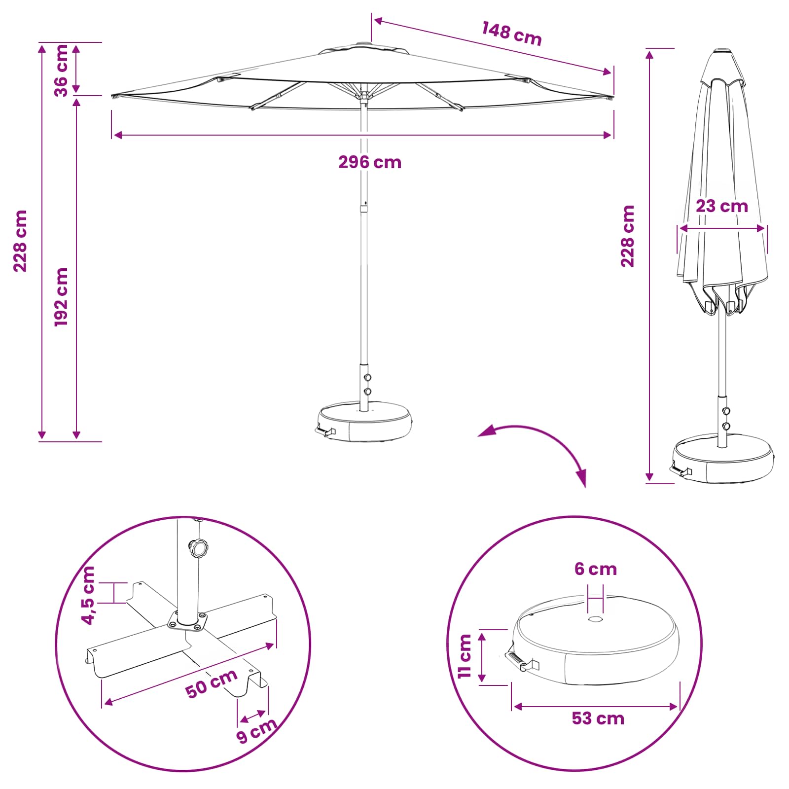 Garten-Sonnenschirm 300 x 300 cm Polyester Rechtwinklig Taupe