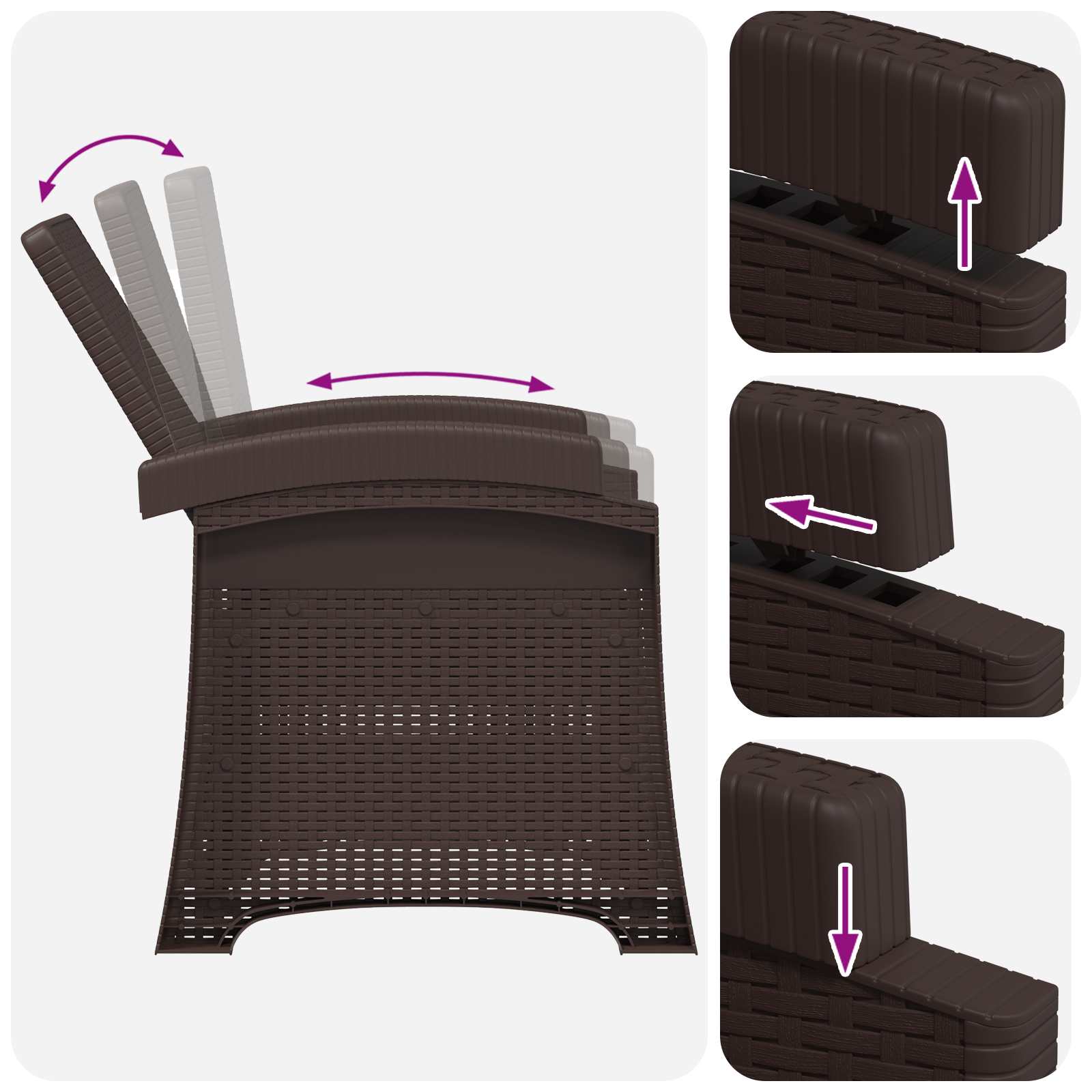 Liegesessel Garten Rattan-Optik Braun und Hellgrau PP