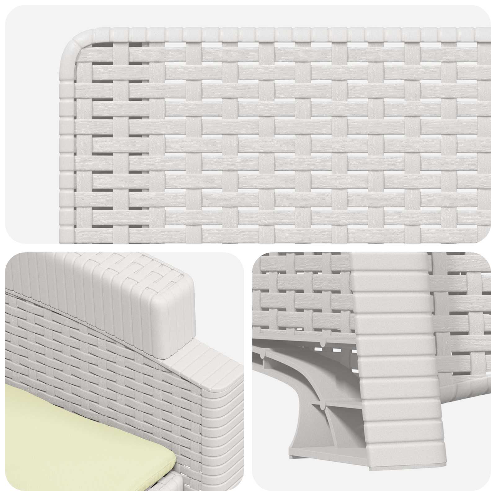 Liegesessel Garten Rattan-Optik Weiß und Creme PP