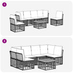 Outdoor-Sofagarnitur 7 pcs Schwarz und Dunkelgrau Polyester