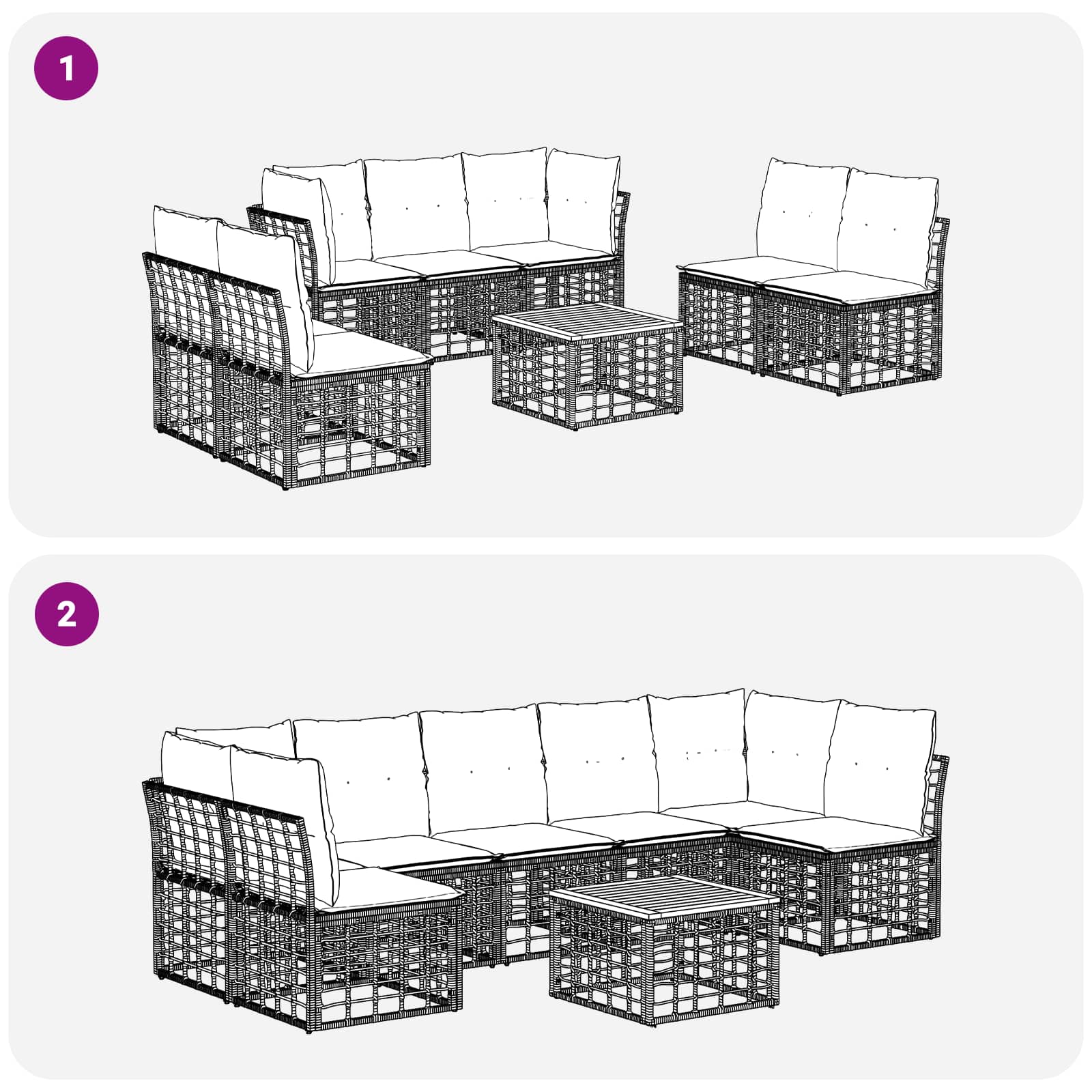 Outdoor-Sofagarnitur 8 pcs Schwarz und Dunkelgrau Polyester