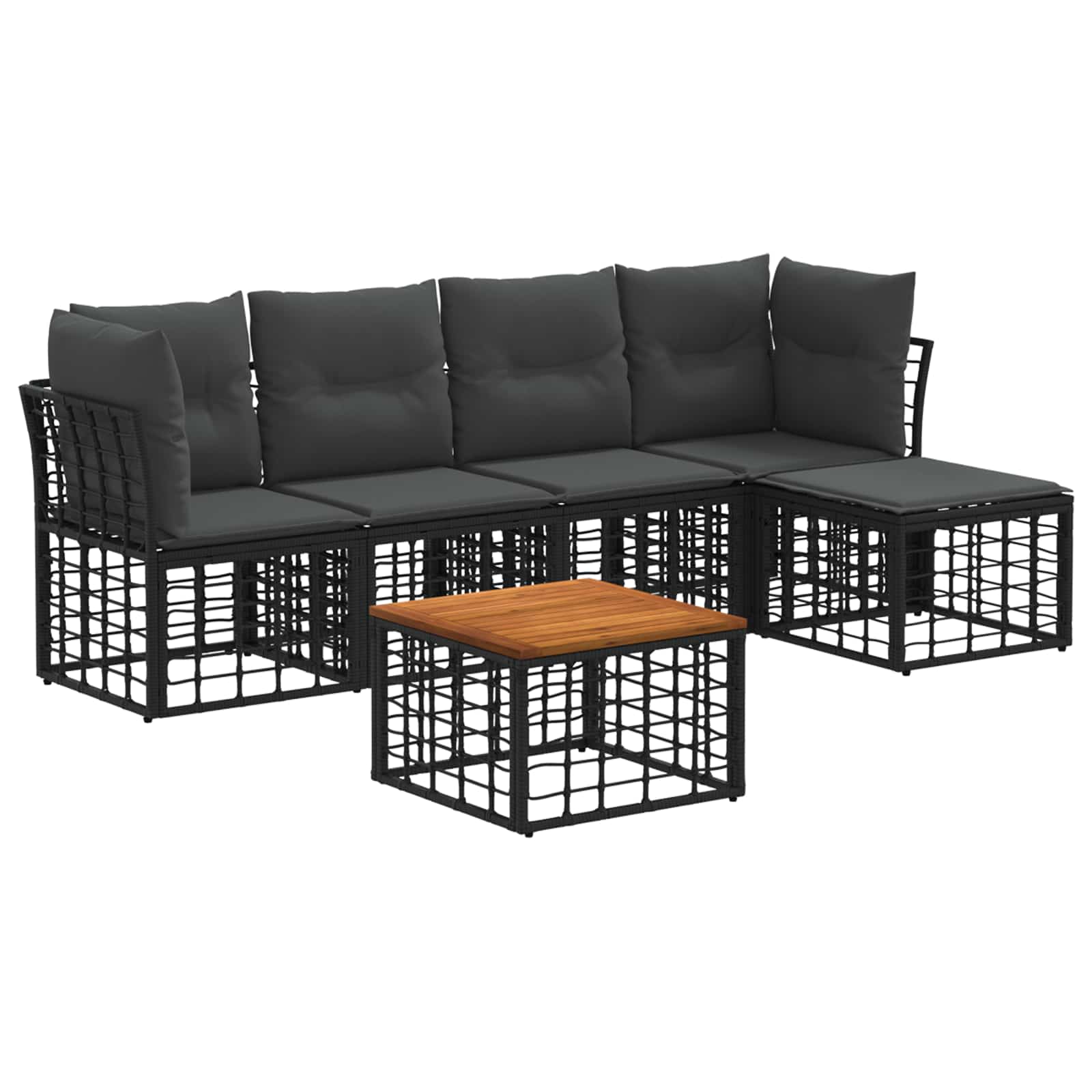 Outdoor-Sofagarnitur 6 pcs Schwarz und Dunkelgrau Polyester