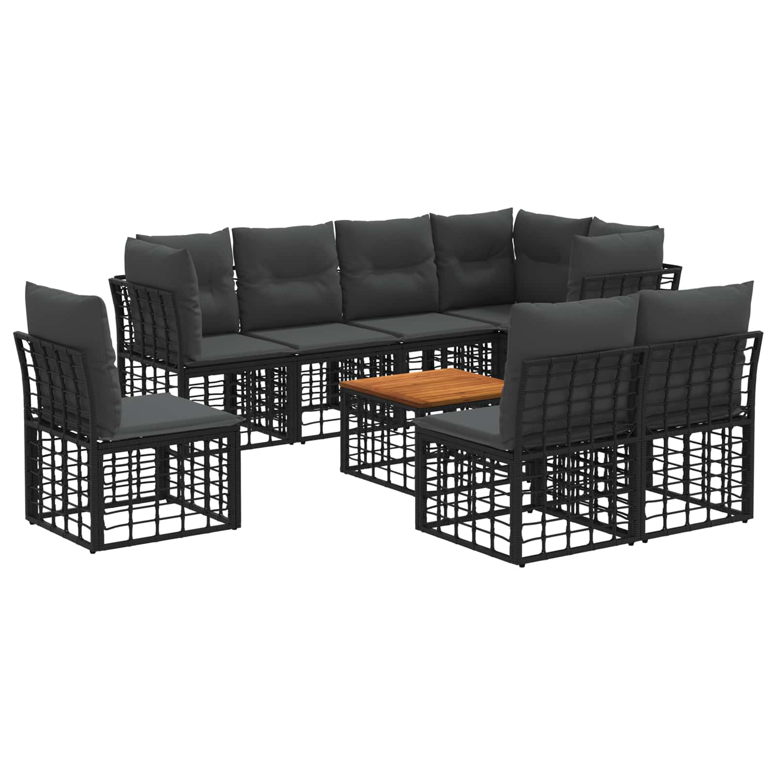 Outdoor-Sofagarnitur 9 pcs Schwarz und Dunkelgrau Polyester