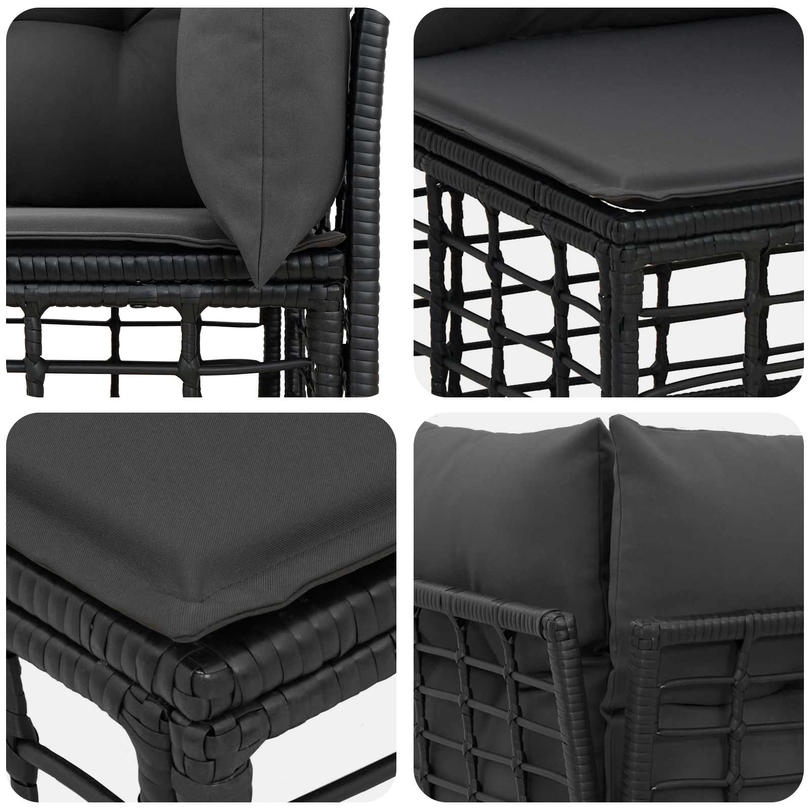 Outdoor-Sofagarnitur mit Kissen 7 pcs Schwarz Polyester