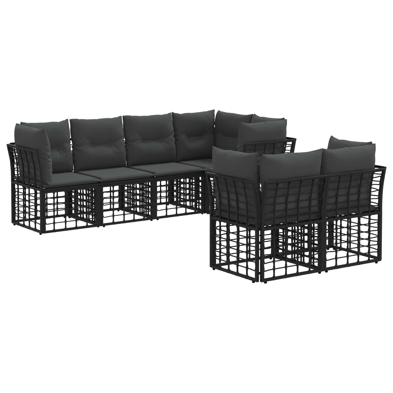 Outdoor-Sofagarnitur mit Kissen 7 pcs Schwarz Polyester