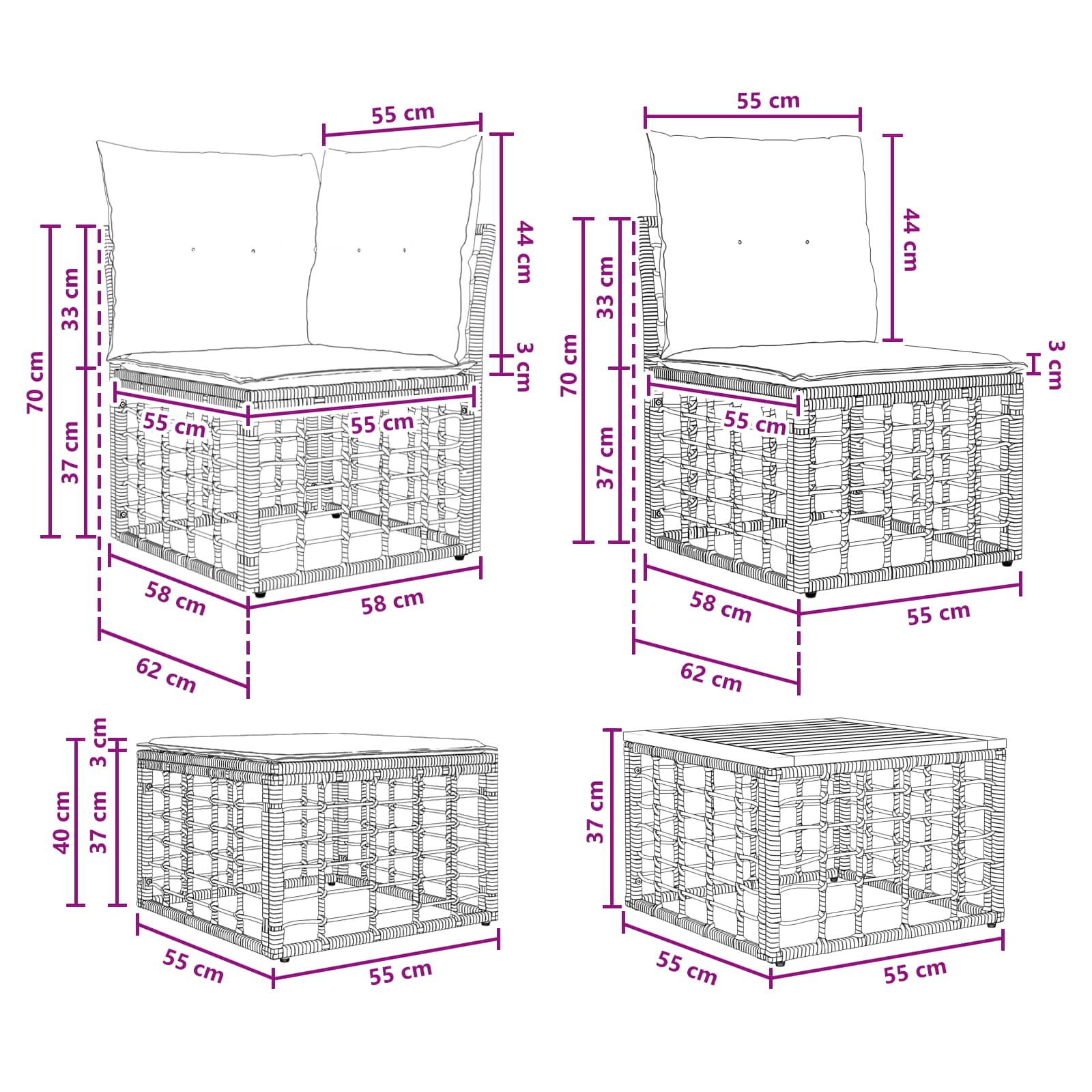 Outdoor-Sofagarnitur 8 pcs Schwarz und Dunkelgrau Polyester