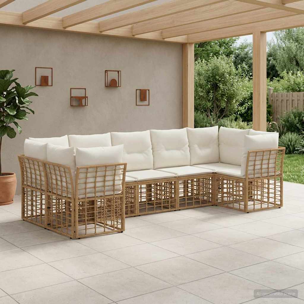 Outdoor-Sofagarnitur 7 pcs Natürlich und Cremweiß Polyester