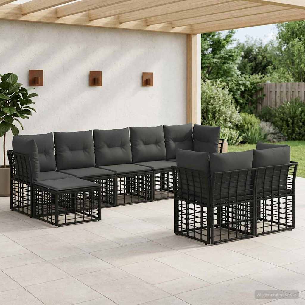 Outdoor-Sofagarnitur Schwarz und Dunkelgrau Polyester