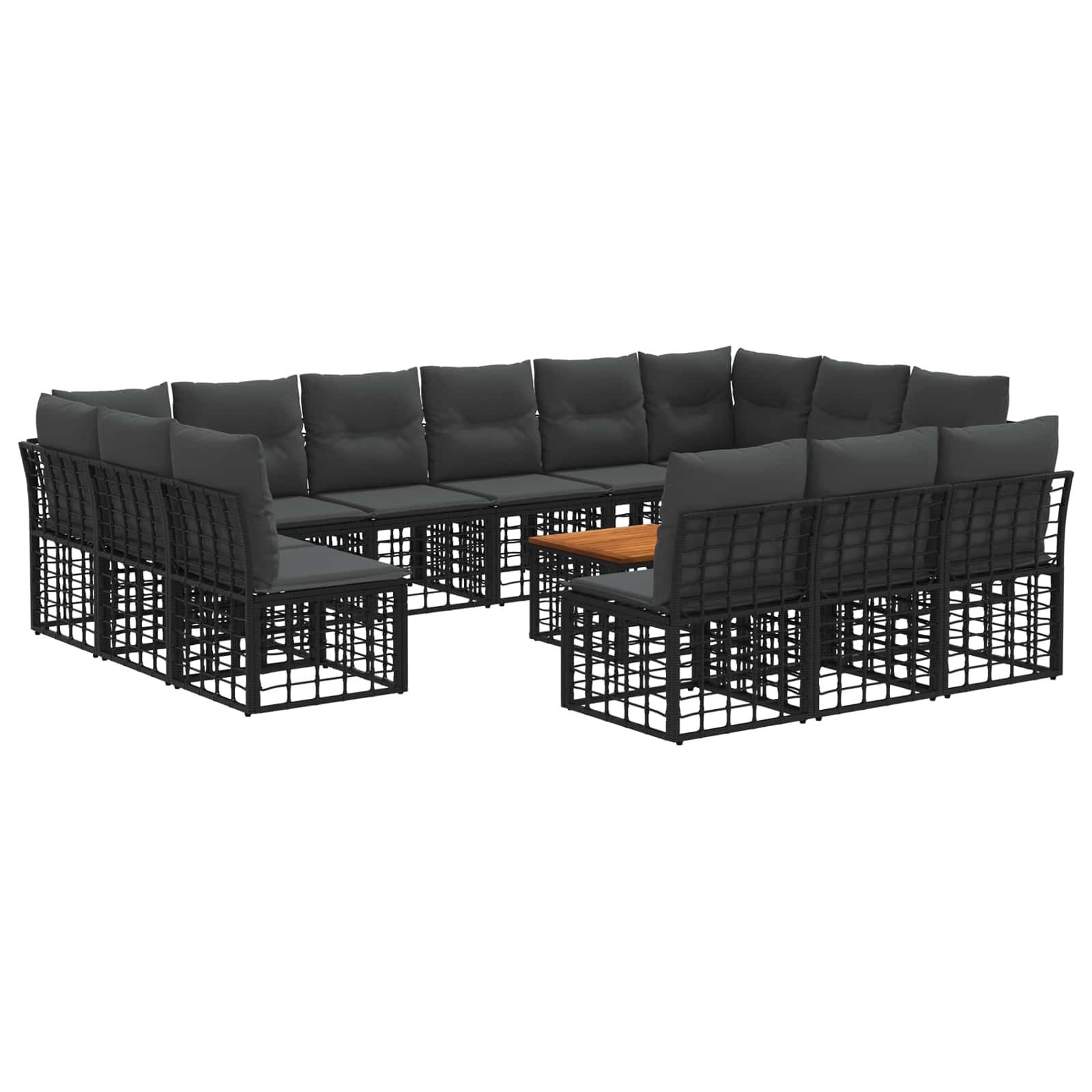 Outdoor-Sofagarnitur 14 pcs Schwarz und Dunkelgrau Polyester
