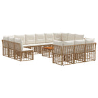 Outdoor-Sofagarnitur 14 pcs Natürlich und Cremweiß Polyester