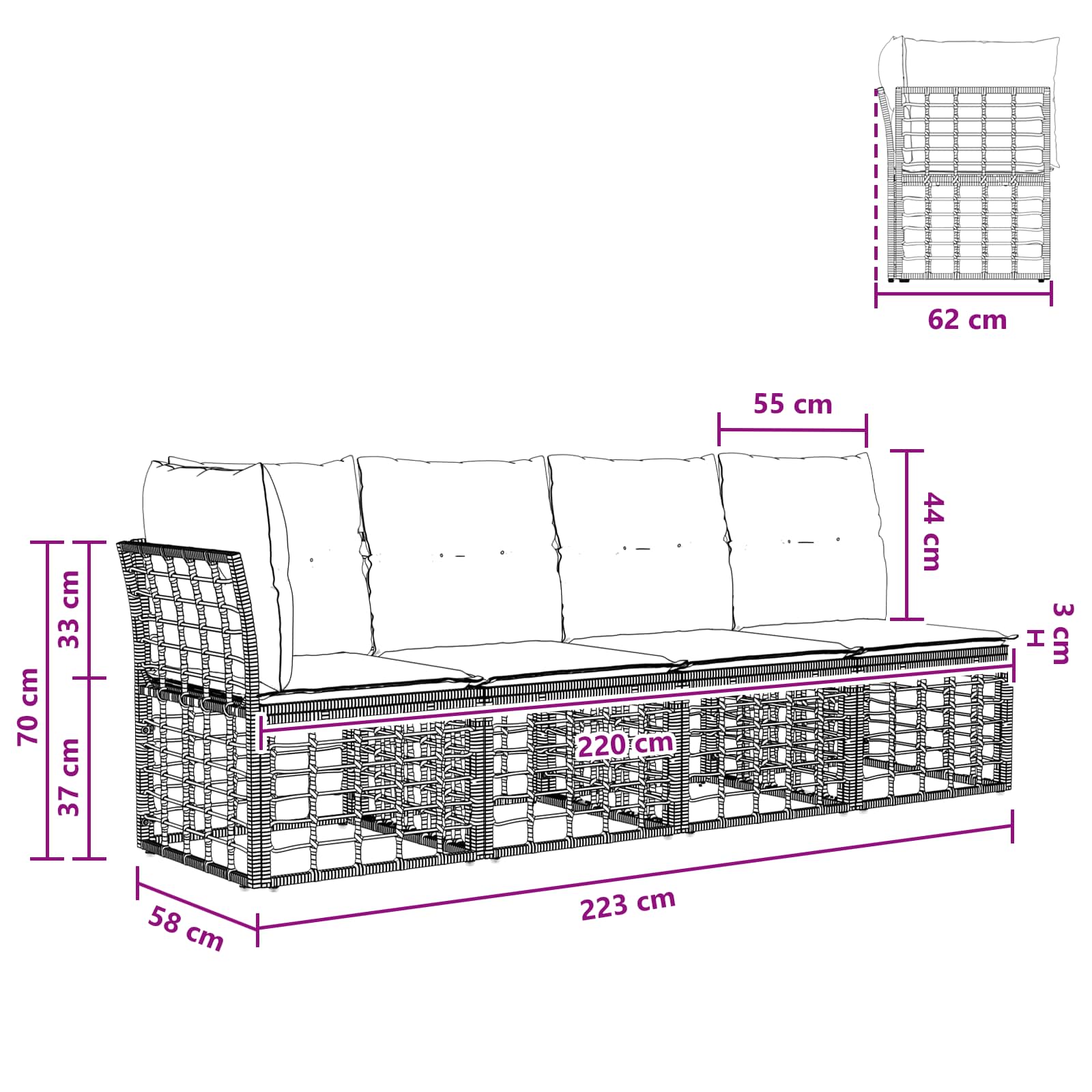 Outdoor-Sofagarnitur Schwarz und Dunkelgrau Polyester