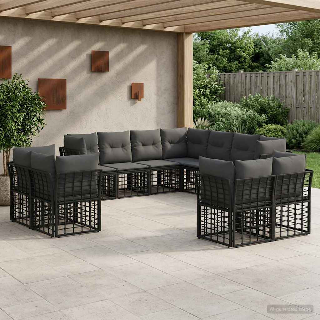 Outdoor-Sofagarnitur Schwarz und Dunkelgrau Polyester