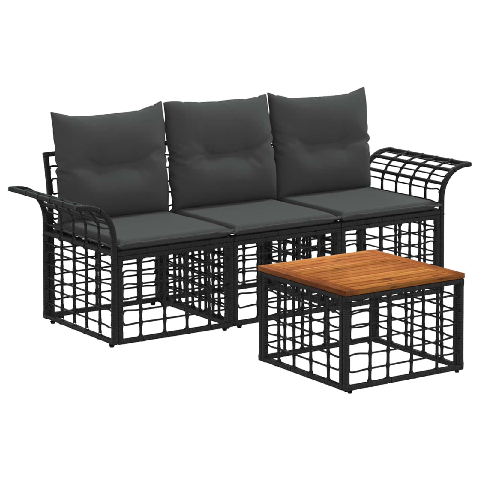 Outdoor-Sofagarnitur 4 pcs Schwarz und Dunkelgrau Polyester