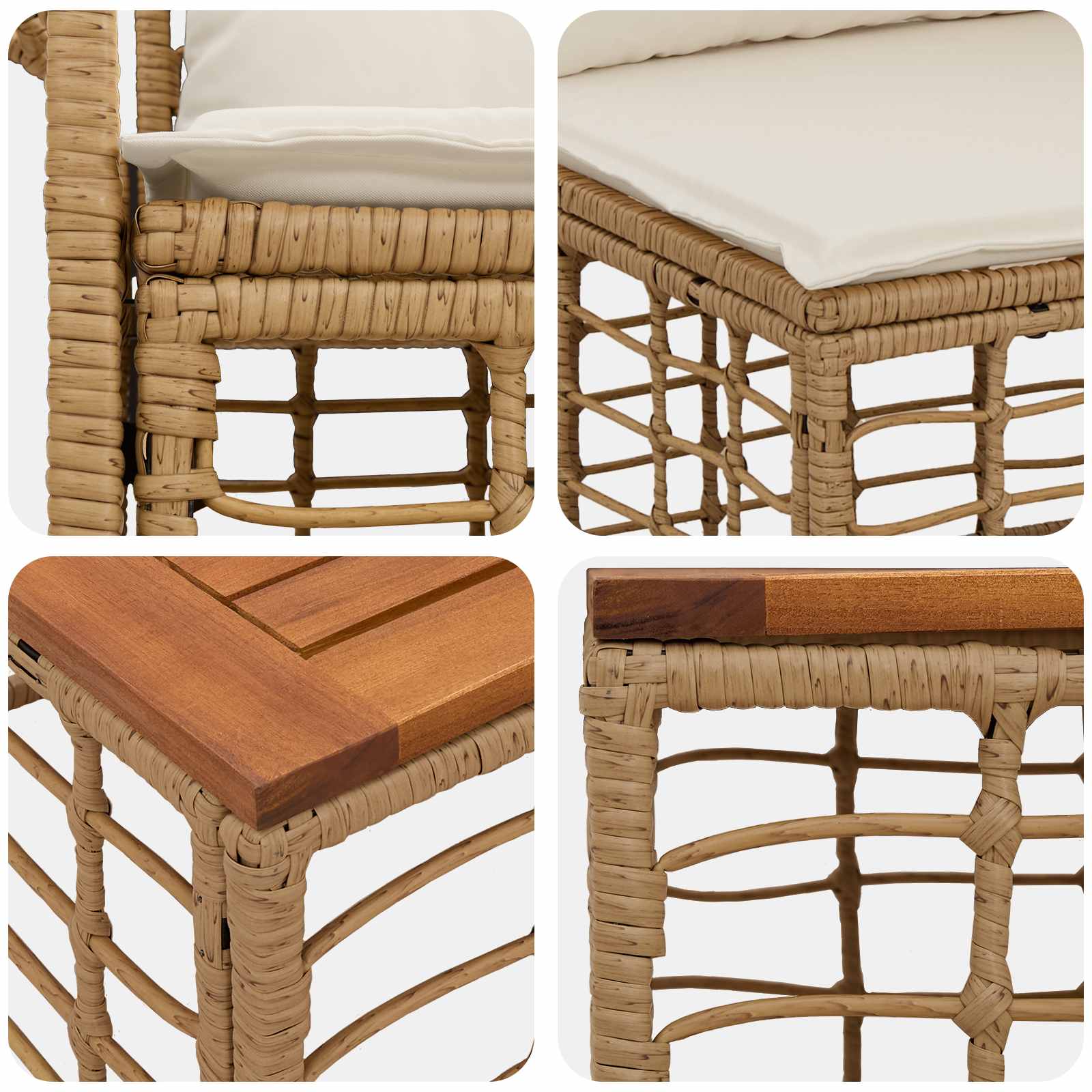 Outdoor-Sofagarnitur 4 pcs Natürlich und Cremweiß Polyester