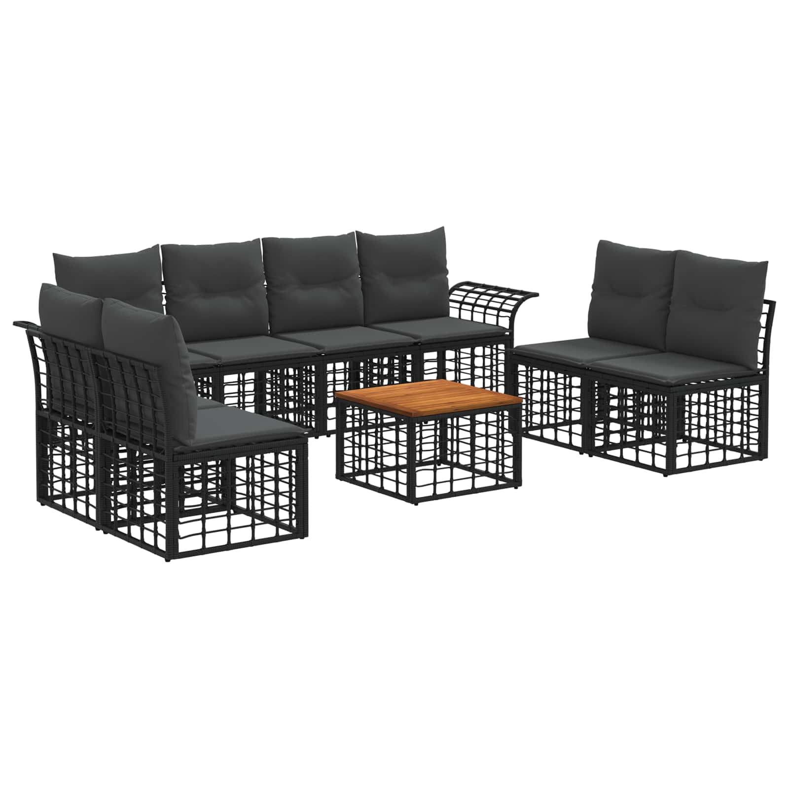 Outdoor-Sofagarnitur 9 pcs Schwarz und Dunkelgrau Polyester