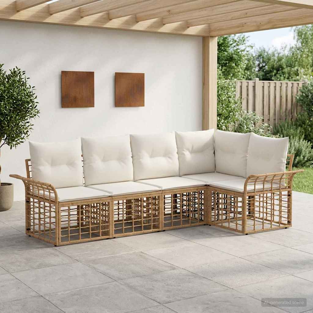 Outdoor-Sofagarnitur 5 pcs Natürlich und Cremweiß Polyester